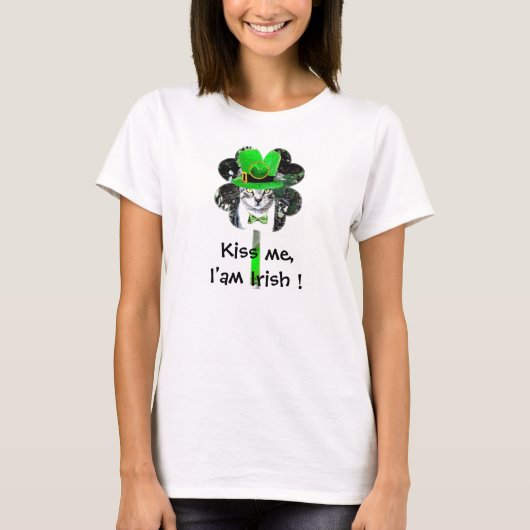 ST PATRICK'S DAY CAT MET GROENE KLEUR T-SHIRT (Voorkant)