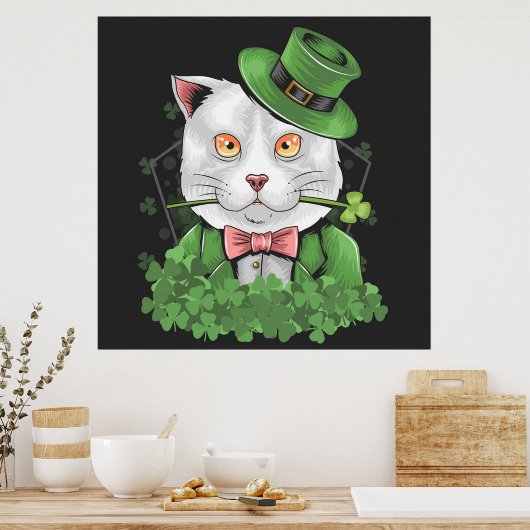 St. Patrick's Day Cat Roking a Pipe Poster (Keuken)