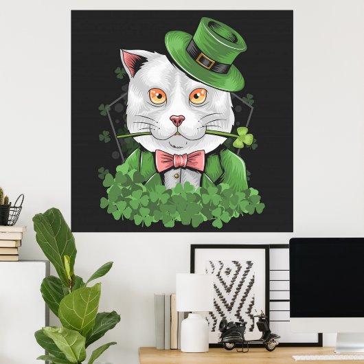 St. Patrick's Day Cat Roking a Pipe Poster (Thuiskantoor)