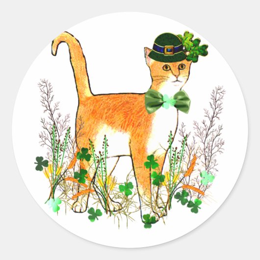 St. Patrick's Day Cat Ronde Sticker (Voorkant)