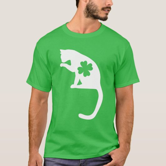 St. Patricks Day Cat Silhouette Shamrock T-shirt (Voorkant)