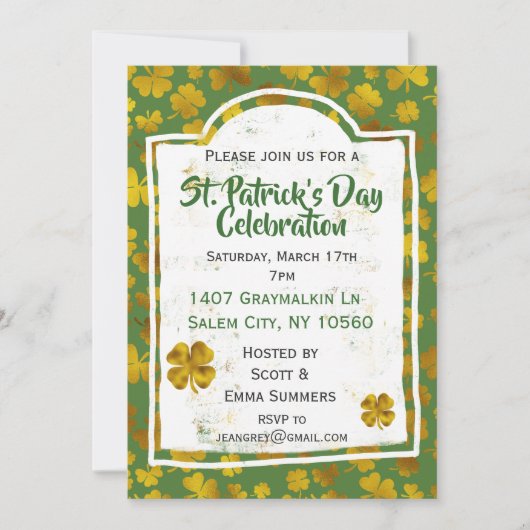 St Patrick's Day Celebration Gold Shamrock Clover Kaart (Voorkant)