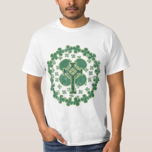 St Patricks Day Celtic Cross-Distress T-shirt (Voorkant)