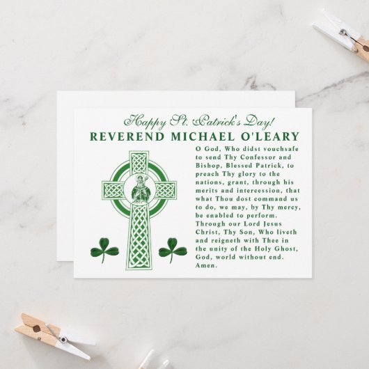 St. Patricks Day Celtic Cross Prayer Shamrocks Kaart (Voorkant / Achterkant in situ)
