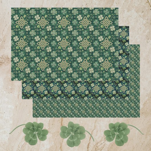 St Patrick's Day Celtic Knot 4 Leaf Clover Plaid Inpakpapier Vel
