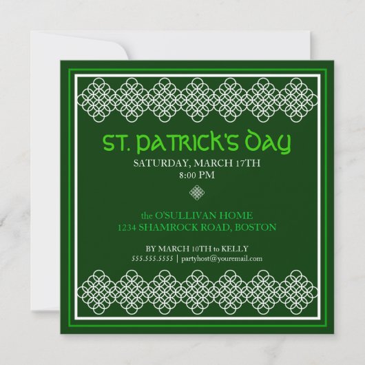 St. Patricks Day Celtic Pattern Party Invitation Kaart (Voorkant)