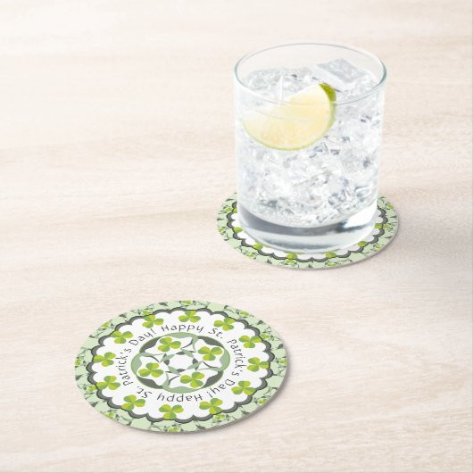 St. Patrick's Day Celtic Shamrock Clover Pattern Ronde Kartonnen Onderzetter (Insitu)
