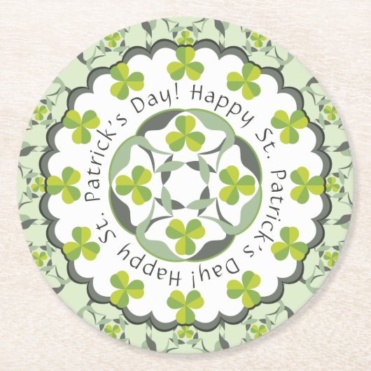 St. Patrick's Day Celtic Shamrock Clover Pattern Ronde Kartonnen Onderzetter (Voorkant)