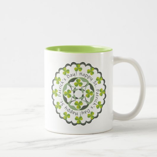 St. Patrick's Day Celtic Shamrocks Clover Graphic Tweekleurige Koffiemok (Rechts)