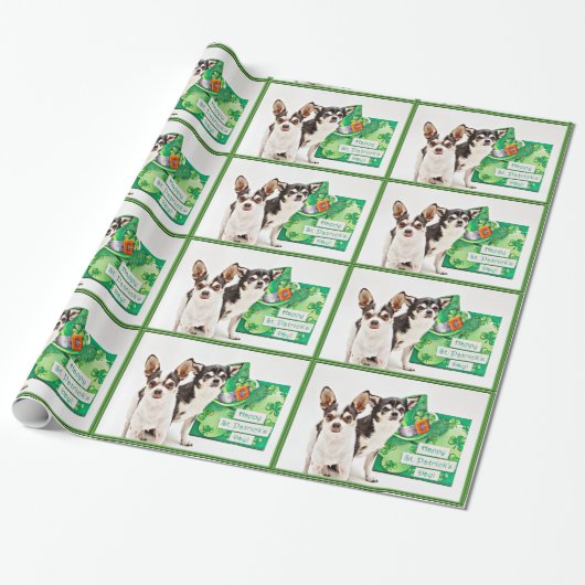 St. Patrick's Day Chihuahua's Cadeaupapier (Uitgerold)