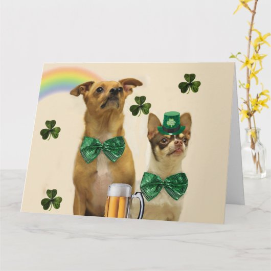 St. Patrick's Day Chihuahuas Kaart (Gele Bloem)