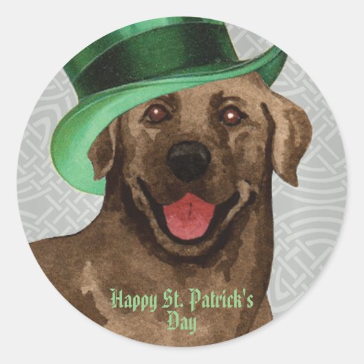 St. Patrick's Day Chocolate Lab Classic Round Stic Ronde Sticker (Voorkant)