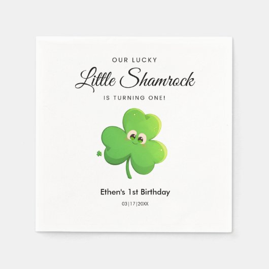 St Patrick's Day Clover 1st Birthday Papier Servet (Voorkant)