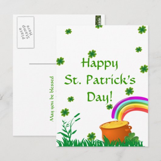 St. Patrick's Day Clover Golden Pot Briefkaart (Voorkant / Achterkant)