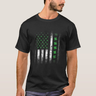 St Patrick's Day Clover Irish US Flag Amer T-shirt