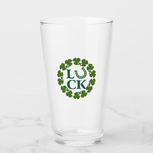 St. Patrick's Day Clover Lucky Hoefijzer Beer Glas (Voorkant)