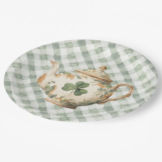  St Patrick's Day Clover Tea Pot Papieren Bordje (Gekanteld)