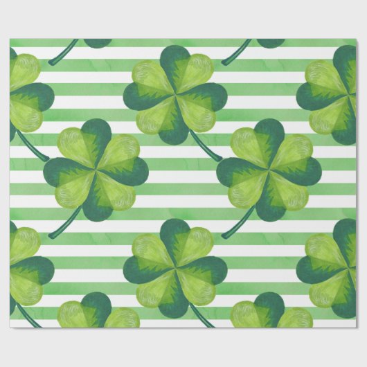 St. Patrick's Day Clovers Trendy Stripes Cadeaupapier (Vlak)