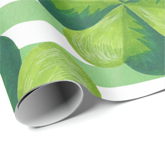 St. Patrick's Day Clovers Trendy Stripes Cadeaupapier (Rol Hoek)