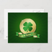 St. Patrick's Day Coin Shamrock Briefkaart (Voorkant / Achterkant)