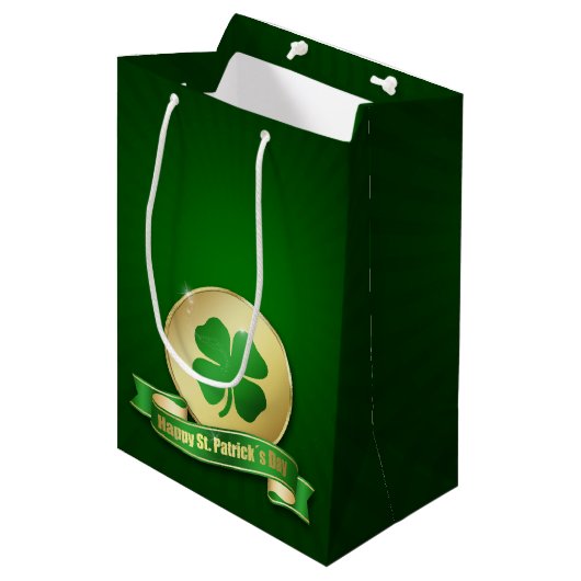 St. Patrick's Day Coin Shamrock Medium Cadeauzakje (Voorkant Gekanteld)