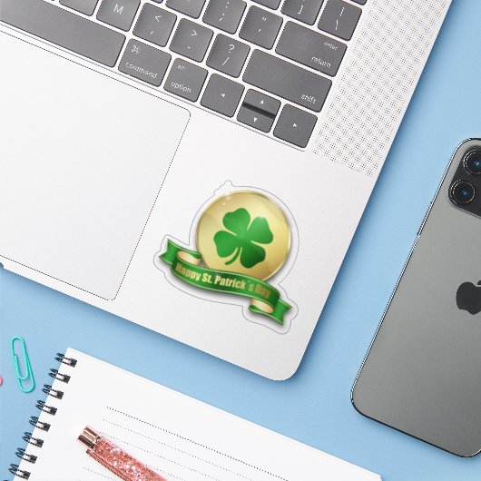 St. Patrick's Day Coin Shamrock Sticker (Laptop met iPhone)