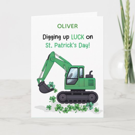 St Patricks Day Construction Excavator Digging Up  Kaart (Voorkant)
