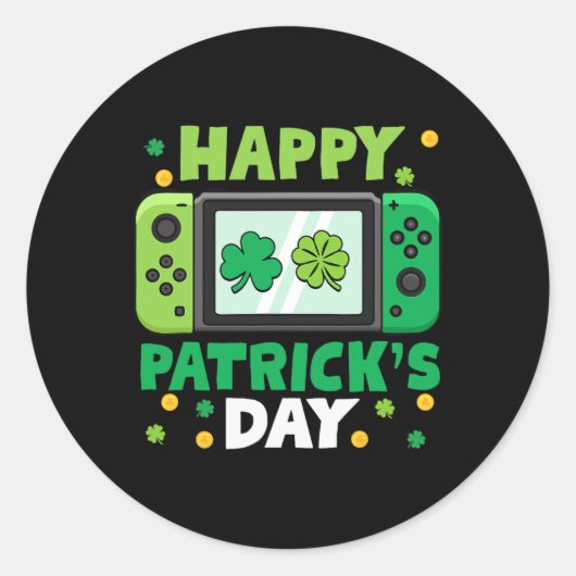 St Patricks Day Controller Videospel Kinder jongen Ronde Sticker (Voorkant)