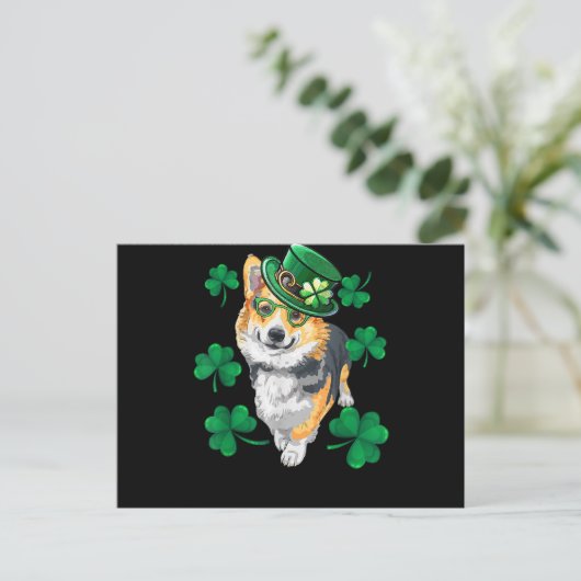 St Patrick's Day Corgi Briefkaart (Staand voorkant)