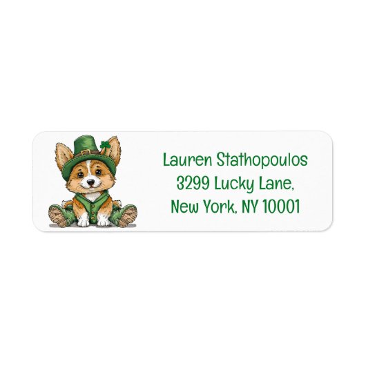 St. Patrick's Day Corgi Dog Etiket (Voorkant)