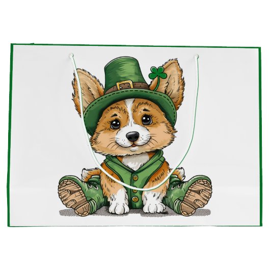 St. Patrick's Day Corgi Dog Groot Cadeauzakje (Achterkant)