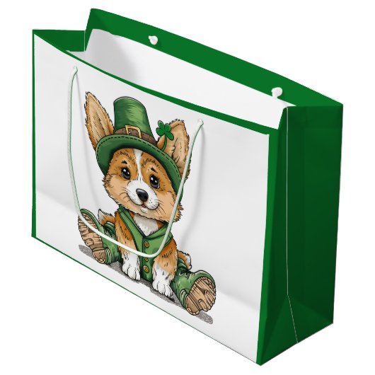 St. Patrick's Day Corgi Dog Groot Cadeauzakje (Voorkant Gekanteld)