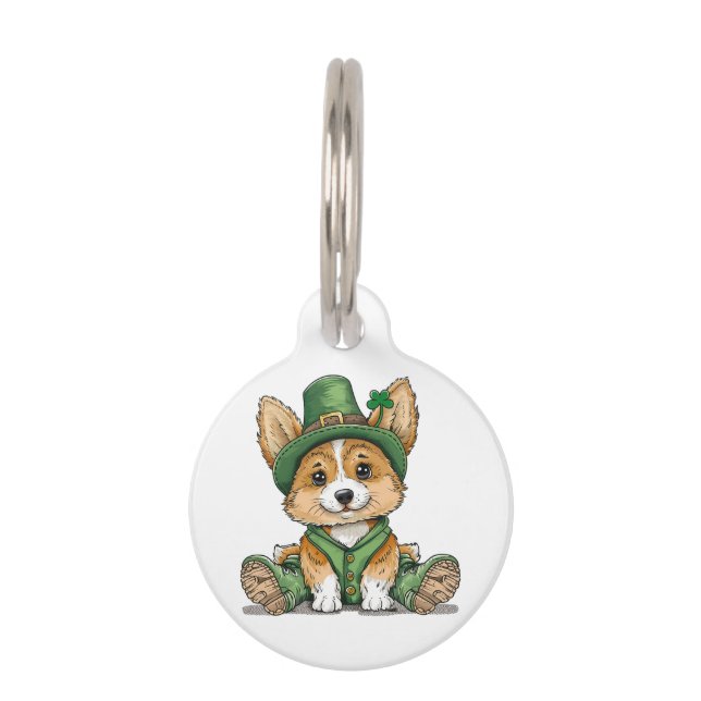 St. Patrick's Day Corgi Dog Huisdierpenning (Voorkant)