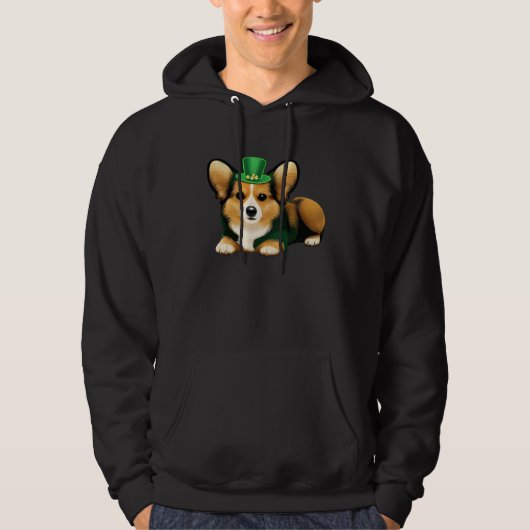 St Patrick's Day Corgi Dog Irish Shamrock Leprecha Hoodie (Voorkant)
