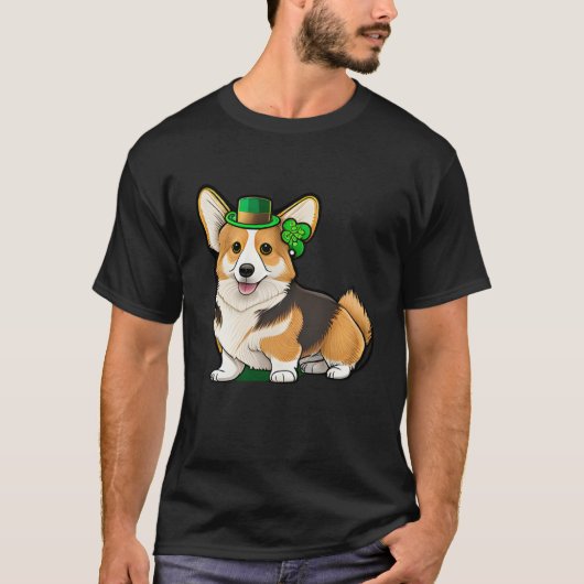 St Patrick's Day Corgi Dog Irish Shamrock Leprecha T-shirt (Voorkant)