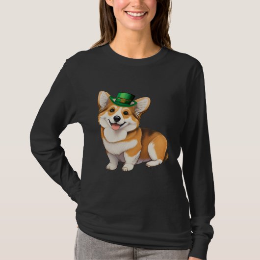 St Patrick's Day Corgi Dog Irish Shamrock Leprecha T-shirt (Voorkant)