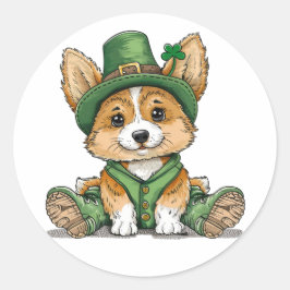 St. Patrick's Day Corgi Dog Ronde Sticker