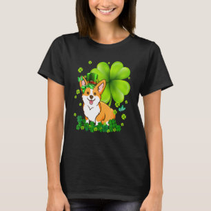 St Patrick's Day Corgi Groen Buffalo Plaid Shamroc T-shirt