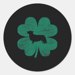 St Patricks Day Corgi Irish Green Shamrock Clover Ronde Sticker