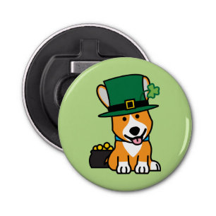 St. Patrick's Day Corgi Leprechaun Dog Puppy Doggy Button Flesopener