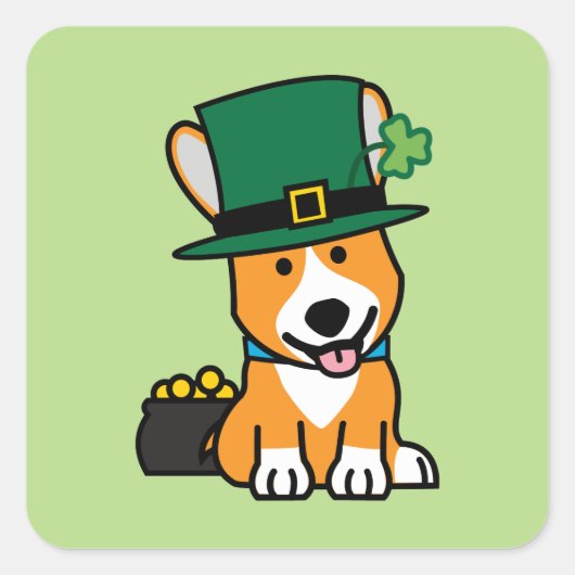 St. Patrick's Day Corgi Leprechaun Dog Puppy Doggy Vierkante Sticker (Voorkant)