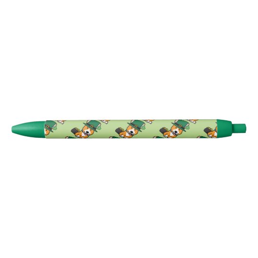 St. Patrick's Day Corgi Leprechaun Dog Puppy Doggy Zwarte Inkt Pen (Voorkant)