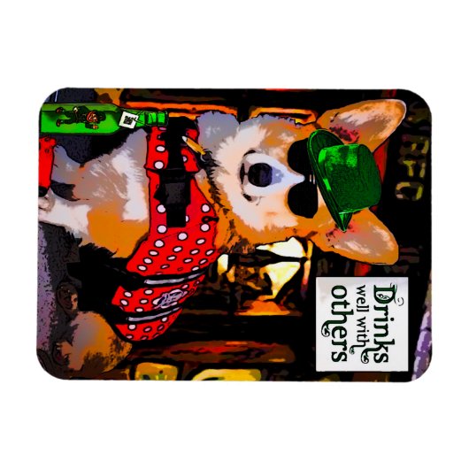 St Patrick's Day Corgi Magneet (Horizontaal)