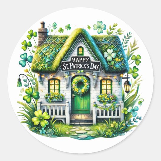 St Patricks Day Cottage Illustratie Ronde Sticker (Voorkant)