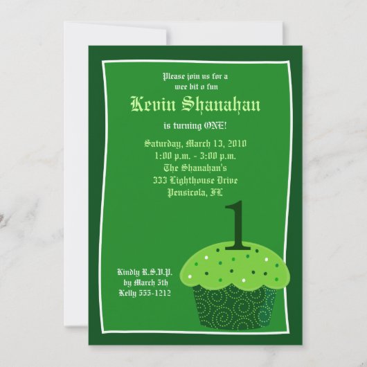 St. Patrick's Day CUPCAKE Birthday Invitation 5x7 Kaart (Voorkant)