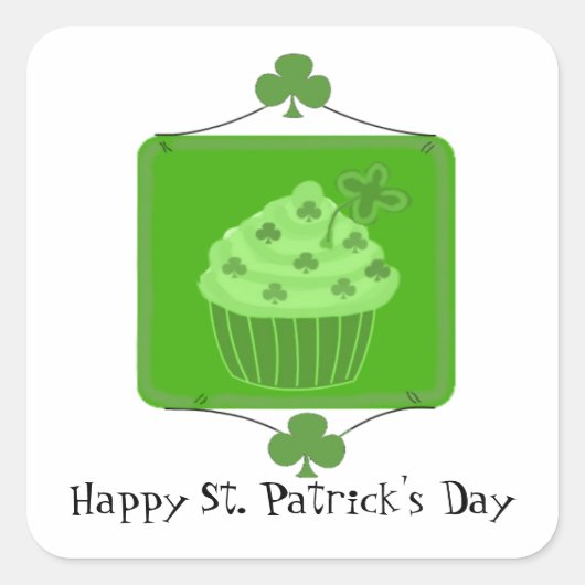 St. Patrick's Day Cupcake Vierkante Sticker (Voorkant)