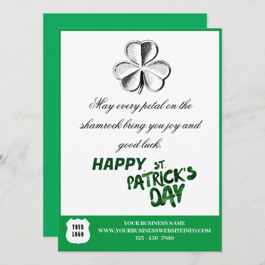 St. Patrick's Day Custom Logo Business Holiday Kaart (Voorkant / Achterkant)