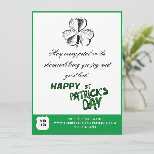 St. Patrick's Day Custom Logo Business Holiday Kaart (Staand voorkant)