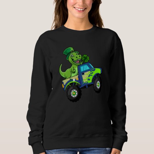St Patricks Day Cute Dinosaur Monster Truck Kids B Trui (Voorkant)