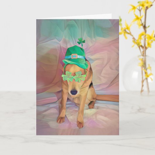 St Patricks Day Cute Funny Irish Hipster Dog Kaart (Gele Bloem)